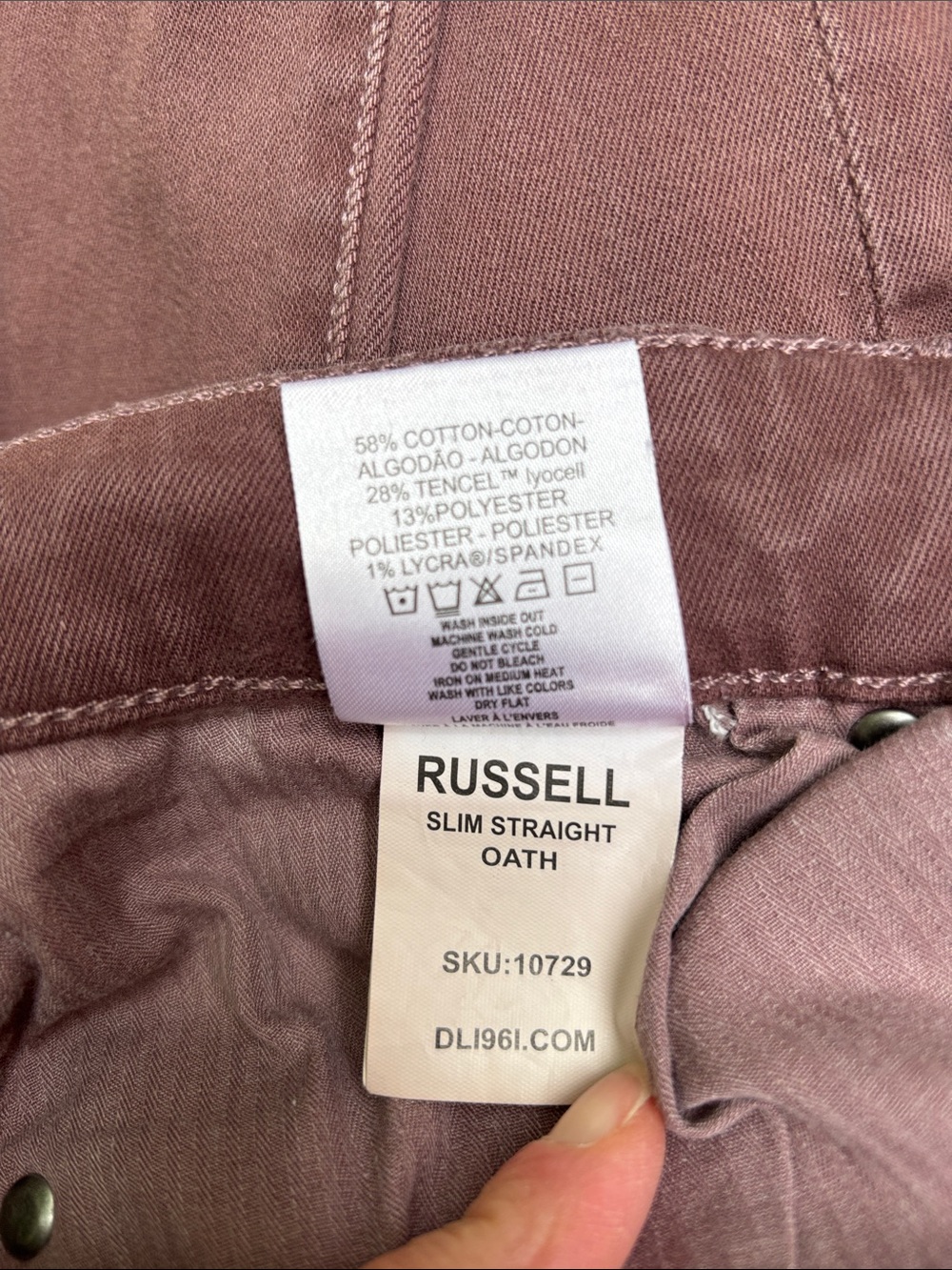 DL 1961 | Mauve Russell Slim Straight Performance Stretch Jeans | Size 31x34 - Picture 6 of 6